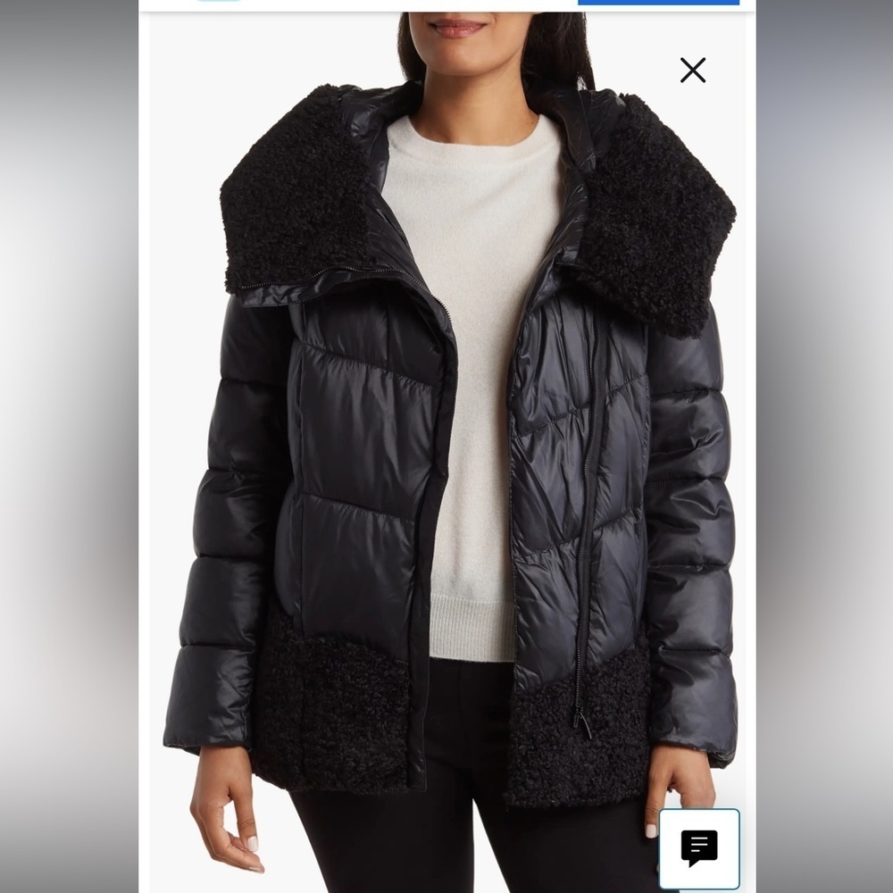 NWT Donna Karen Shearling Trim Puffer Jacket